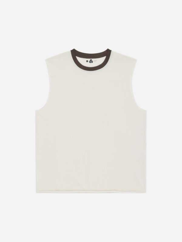 Training Cutoff Tee ~ White/Brown Ringer
